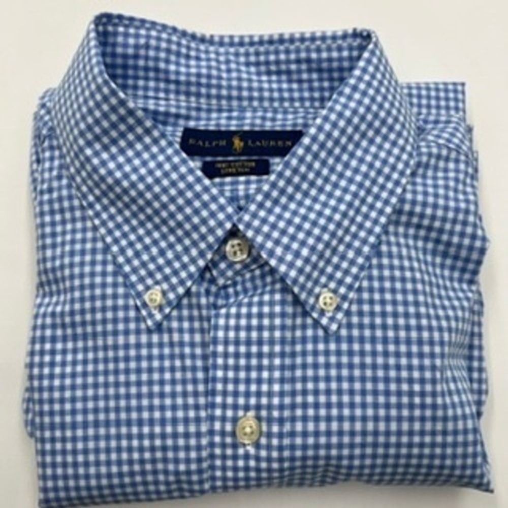 Ralph Lauren Mens Blue Gingham Check Button Down Shirt Large Stretch Cotton L - Picture 12 of 12